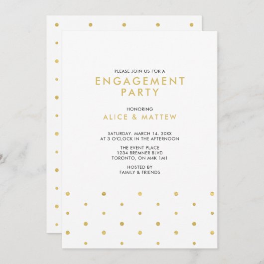 Gold en zwart | Chic Modern Engagement Party Kaart (Voorkant / Achterkant)