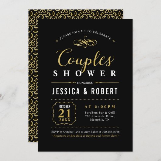 Gold en zwart | Elegant Couples Wedding Shower Kaart (Voorkant / Achterkant)