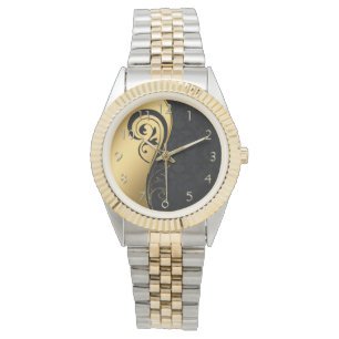Gold- en zwart Floral-design Horloge