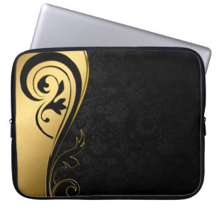 Gold- en zwart Floral-design Laptop Sleeve