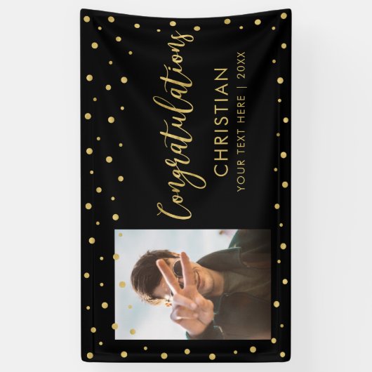 Gold en zwart | Gefeliciteerd Partij, Gebeurtenisf Spandoek (Verticaal)