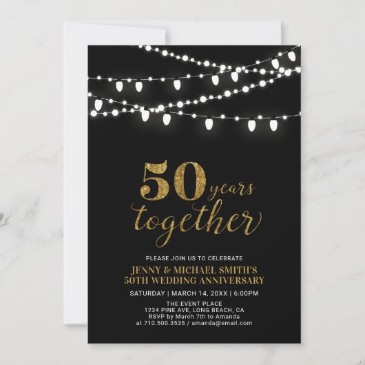 Gold en zwart | Modern 50th Wedding Jubileum Kaart (Voorkant)