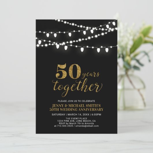 Gold en zwart | Modern 50th Wedding Jubileum Kaart (Staand voorkant)