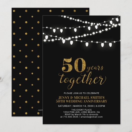 Gold en zwart | Modern 50th Wedding Jubileum Kaart (Voorkant / Achterkant)