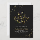 Gold en zwart | Modern Chic 100th Birthday Party Kaart (Voorkant)
