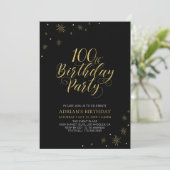 Gold en zwart | Modern Chic 100th Birthday Party Kaart (Staand voorkant)