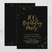 Gold en zwart | Modern Chic 100th Birthday Party Kaart (Voorkant / Achterkant)