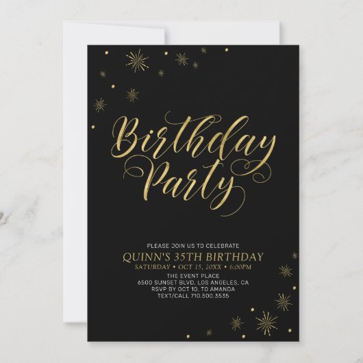 Gold en zwart | Modern Chic 35th Birthday Party Kaart (Voorkant)