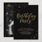Gold en zwart | Modern Chic 35th Birthday Party Kaart (Voorkant / Achterkant)