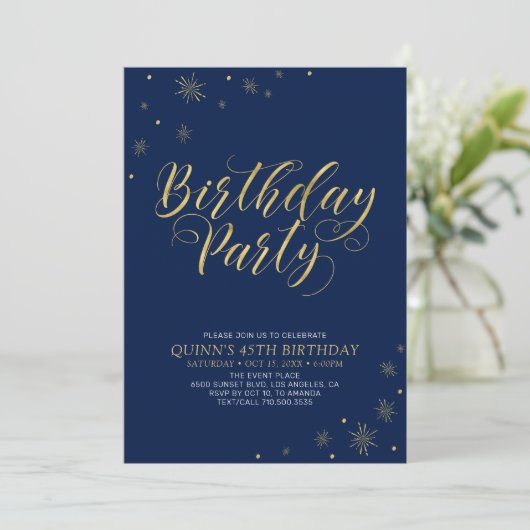 Gold en zwart | Modern Chic 45th Birthday Party Kaart (Staand voorkant)