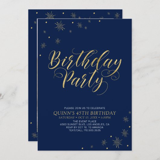 Gold en zwart | Modern Chic 45th Birthday Party Kaart (Voorkant / Achterkant)