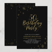 Gold en zwart | Modern Chic 50th Birthday Party Kaart (Voorkant / Achterkant)