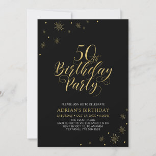 Gold en zwart Modern Chic 50th Birthday Party Kaart