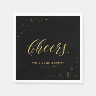 Gold en zwart   Modern Sparkle Cheers Custom Party Servet