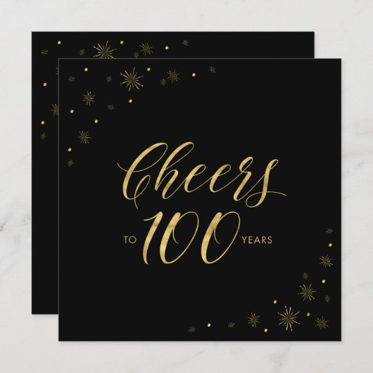 Gold en zwart | Moderne 100e verjaardag op het ple Kaart (Voorkant / Achterkant)