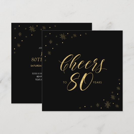 Gold en zwart | Moderne 80e verjaardag op het plei Kaart (Voorkant / Achterkant)
