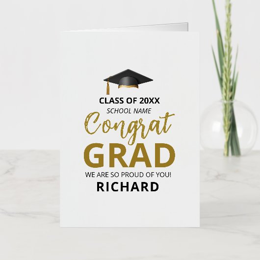Gold en zwart | Moderne Afstuderen aangepaste cade Folie Wenskaart (Voorkant)