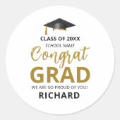 Gold en zwart | Moderne Afstuderen aangepaste cade Ronde Sticker (Voorkant)
