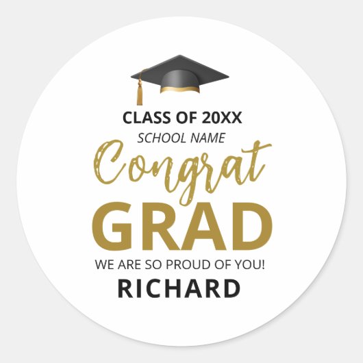 Gold en zwart | Moderne Afstuderen aangepaste cade Ronde Sticker (Voorkant)