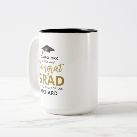 Gold en zwart | Moderne Afstuderen aangepaste cade Tweekleurige Koffiemok (Voorkant links)