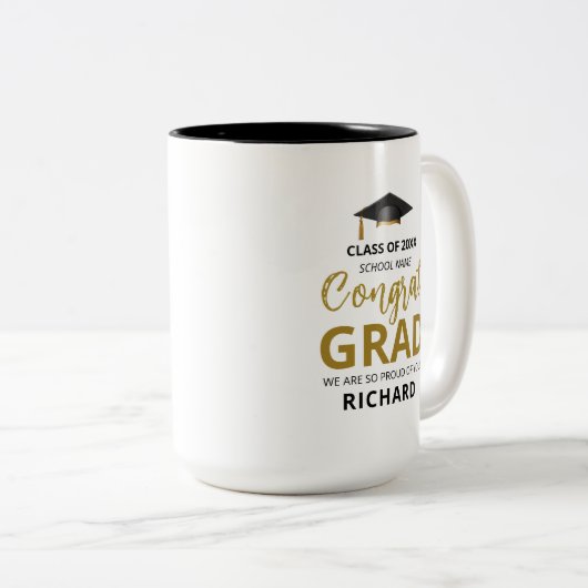 Gold en zwart | Moderne Afstuderen aangepaste cade Tweekleurige Koffiemok (Voorkant rechts)