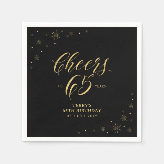 Gold en zwart | Moderne Cheers 65e Birthday Party Servet (Voorkant)