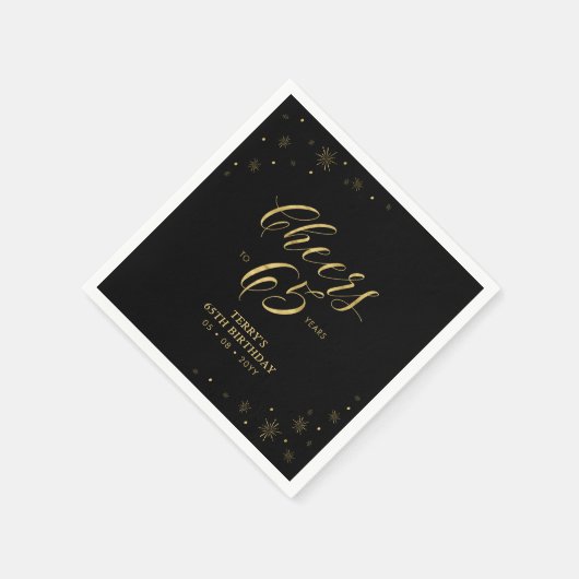 Gold en zwart | Moderne Cheers 65e Birthday Party Servet (Hoek)