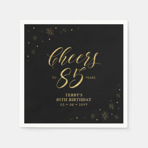 Gold en zwart   Moderne Cheers 85th Birthday Party Servet