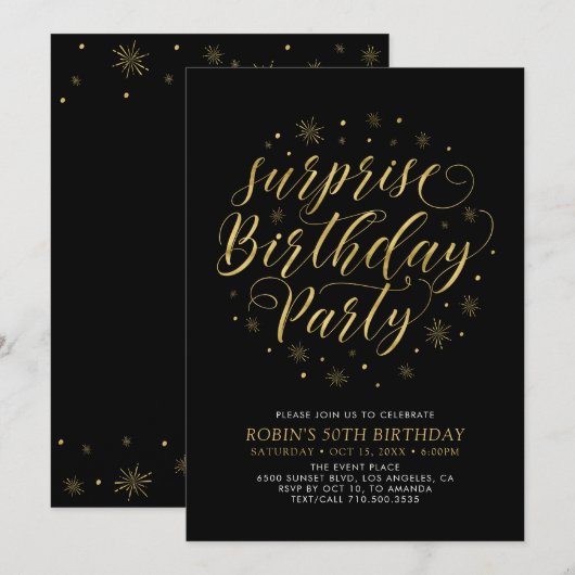 Gold en zwart | Moderne chic Surprise Birthday Kaart (Voorkant / Achterkant)