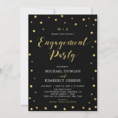 Gold en zwart | Moderne Confetti Engagement Party Kaart (Voorkant)