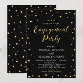 Gold en zwart | Moderne Confetti Engagement Party  Kaart (Voorkant / Achterkant)