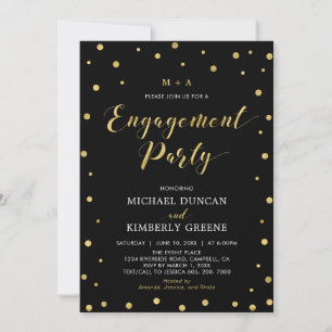 Gold en zwart   Moderne Confetti Engagement Party  Kaart