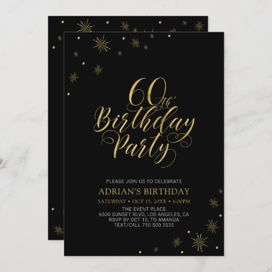 Gold en zwart | Moderne grafische 60e verjaardag Kaart (Voorkant / Achterkant)