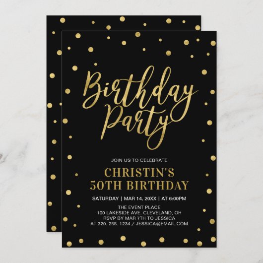 Gold en zwart | Moderne volwassen 50e verjaardag Kaart (Voorkant / Achterkant)