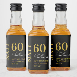 Gold- en zwart-Script elegant 60th Birthday Party Likeurfles Etiket