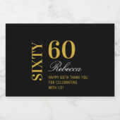 Gold- en zwart-Script elegant 60th Birthday Party Likeurfles Etiket (Enkel label)