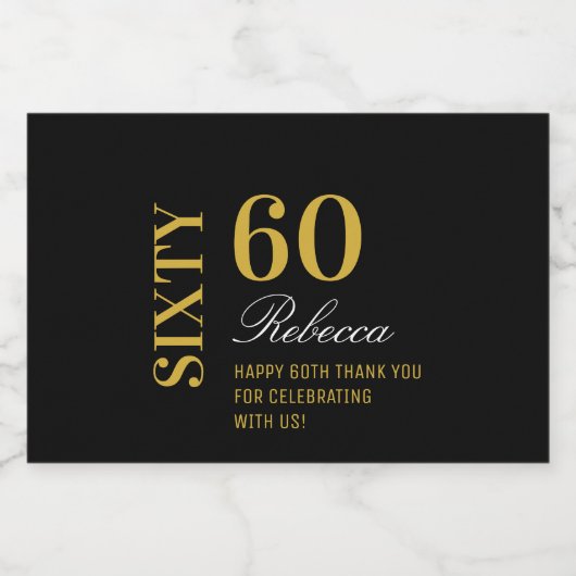 Gold- en zwart-Script elegant 60th Birthday Party Likeurfles Etiket (Enkel label)