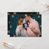 Gold en zwart | Snowflakes Cheers FotoKerstmis C Kaart (Voorkant / Achterkant in situ)