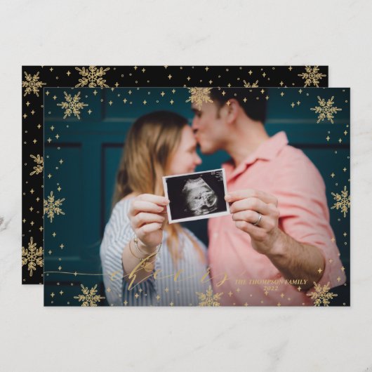 Gold en zwart | Snowflakes Cheers FotoKerstmis C Kaart (Voorkant / Achterkant)