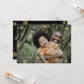 Gold en zwart | Snowflakes Merry Photo Kerstmis Ca Kaart (Voorkant / Achterkant in situ)