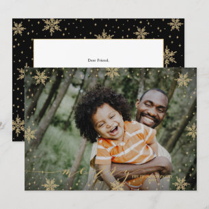 Gold en zwart   Snowflakes Merry Photo Kerstmis Ca Kaart