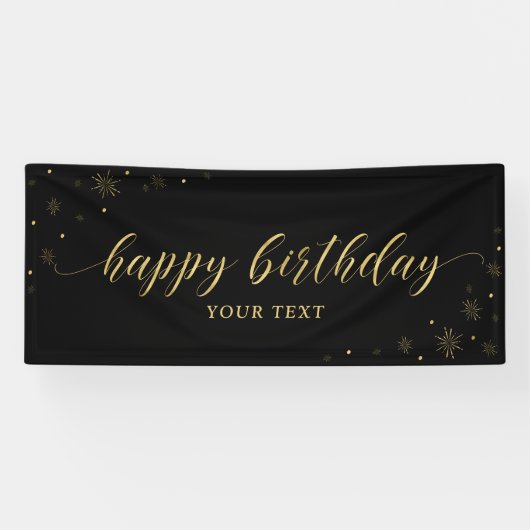 Gold en zwart | Sparkle Happy Birthday Party Banne Spandoek (Horizontaal)