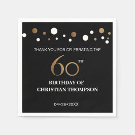 Gold en zwart thema 60e verjaardag servet