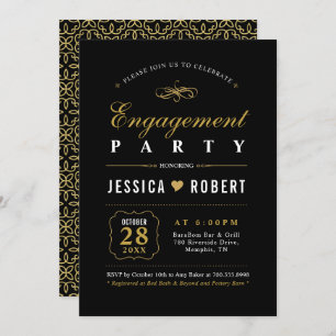 Gold en zwart   Uitnodiging van de partij Elegant