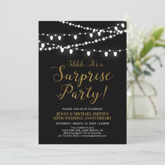 Gold en zwart | Verrassend 50e Jubileum voor wedde Kaart (Staand voorkant)