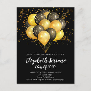 Gold en zwarte ballonnen Gold Confetti op BlackGra Uitnodiging Briefkaart
