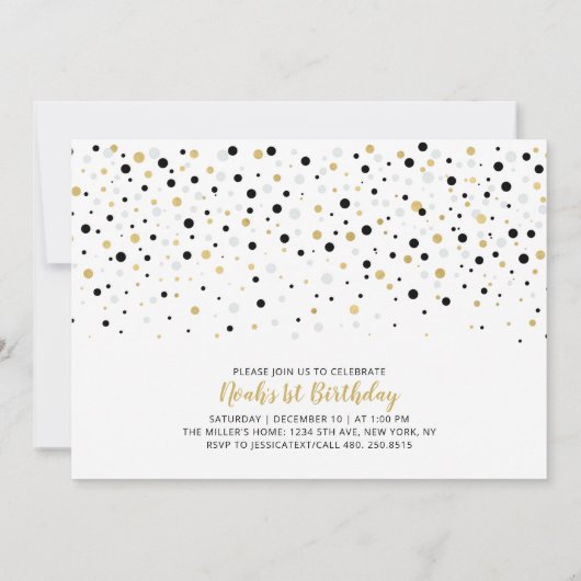 Gold- en zwarte ballonnen | Jongen 1e verjaardag Kaart (Achterkant)