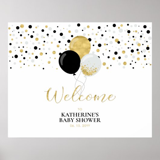 Gold- en zwarte ballonnen Moderne Baby shower Welk Poster (Voorkant)