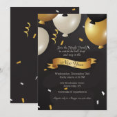 Gold en zwarte ballonnen nieuwjaarsfeest kaart (Voorkant / Achterkant)