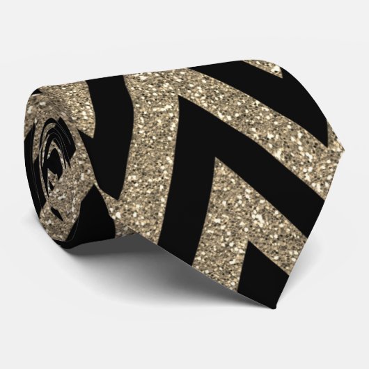 Gold en zwarte Chevron Stropdas (Opgerold)